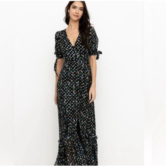 Yumi Kim Maxi Dress Dove Black Multi Color Size XS 2 Floral Gold Print - Picture 1 of 14